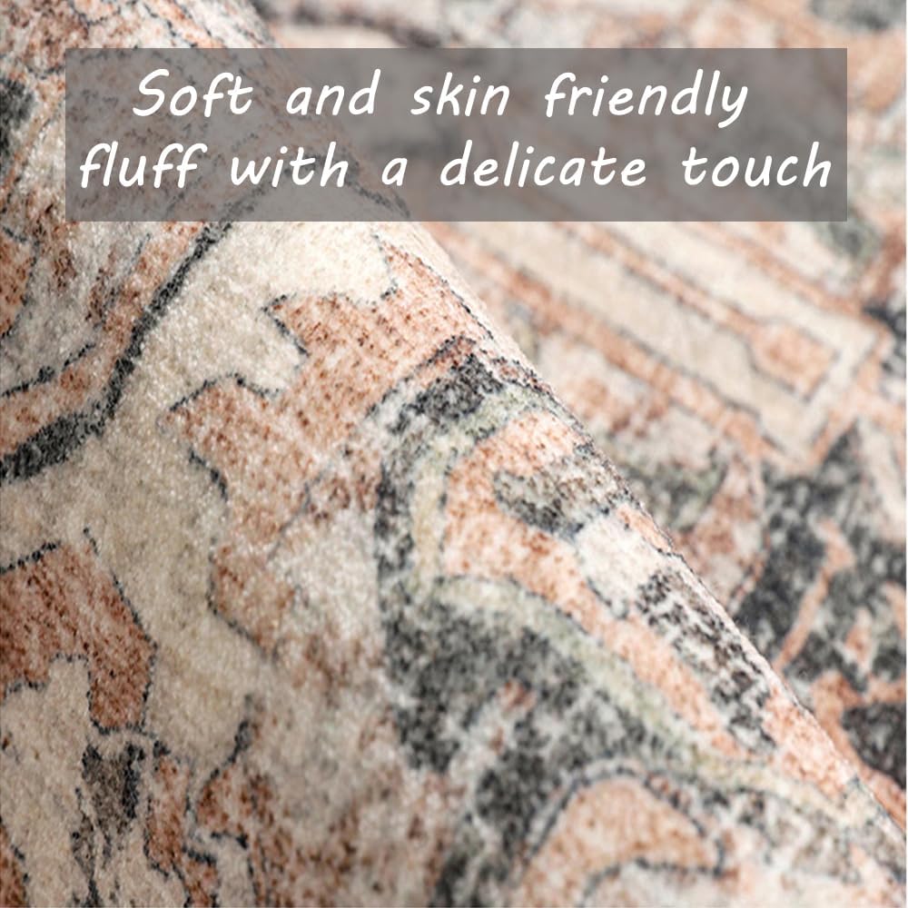 Washable Area Rug 8x10 Boho Chic Medallion Distressed Design Non-Shedding Easy Care Ideal for High Traffic Areas in Living Room Bedroom Office Coffee Table Large Carpet