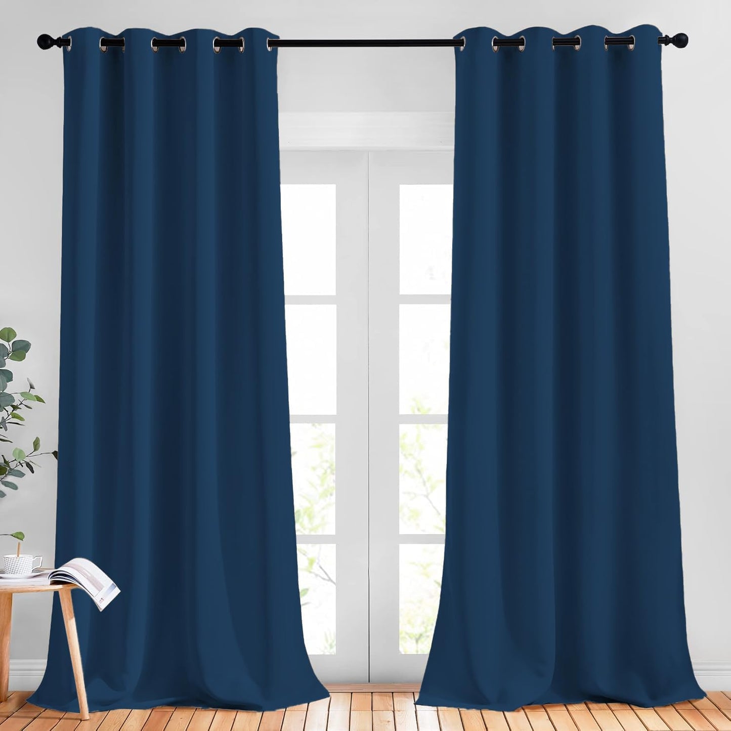 NICETOWN Moroccan Blue Curtains for Sliding Door - 52 by 95, 2 Pieces, Blocking Out 50% Sunlight Window Treatment Modern Design Curtain Panels for Dining Room