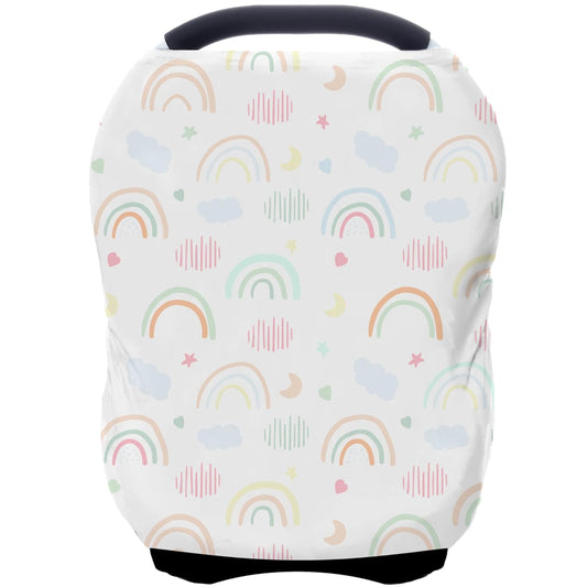 Car Seat Covers for Babies - Multi- use Nursing Carseat Canopy, Breastfeeding Covers, Baby Shower Gifts for Boys and Girls (Rainbow)