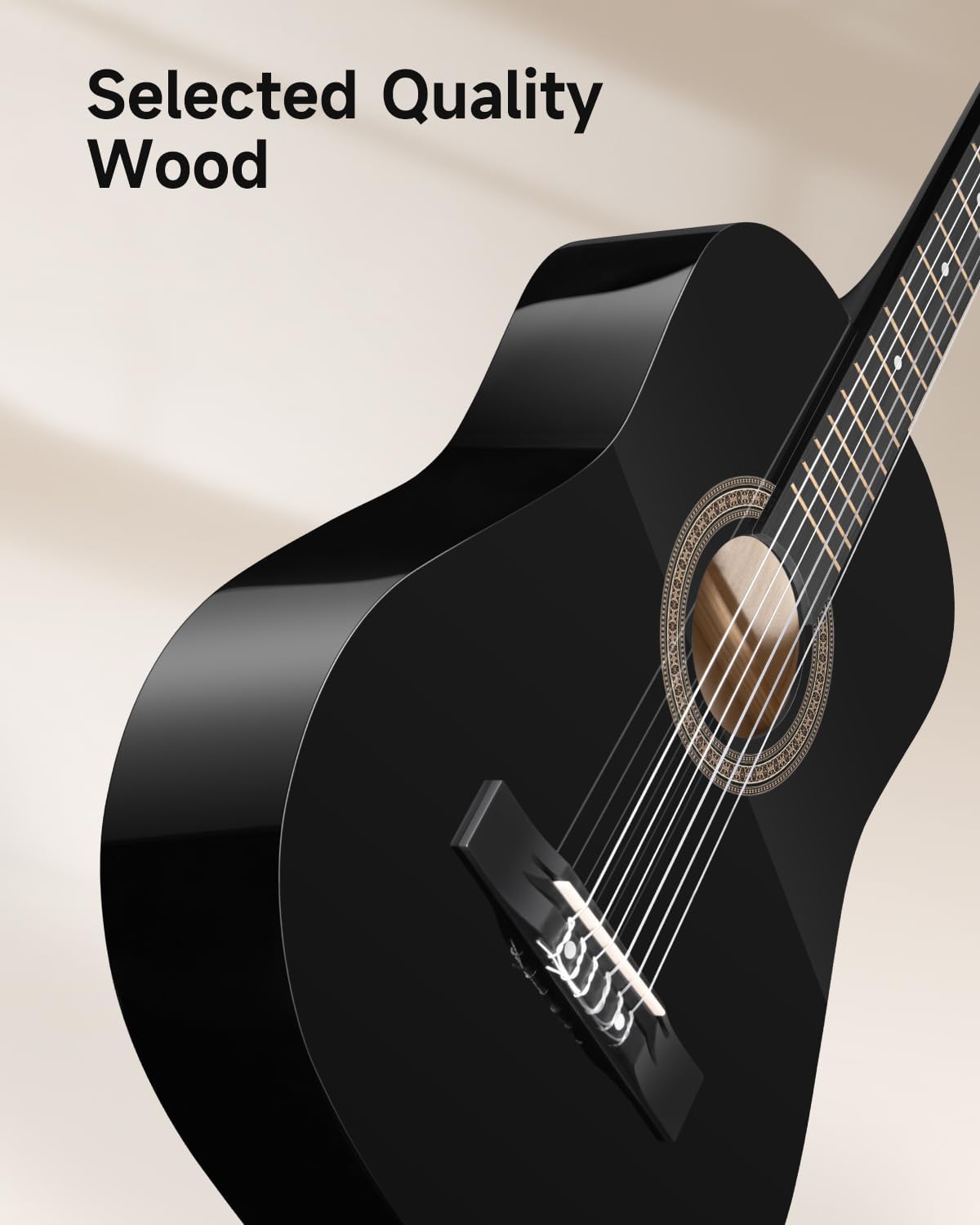 Moukey 38" Acoustic Guitar for Beginners Kids Youth Adult Dreadnought Guitarra Acustica Kit with Chord Poster, Gig Bag, Tuner, Picks, Nylon Strings, Capo, Strap - Black