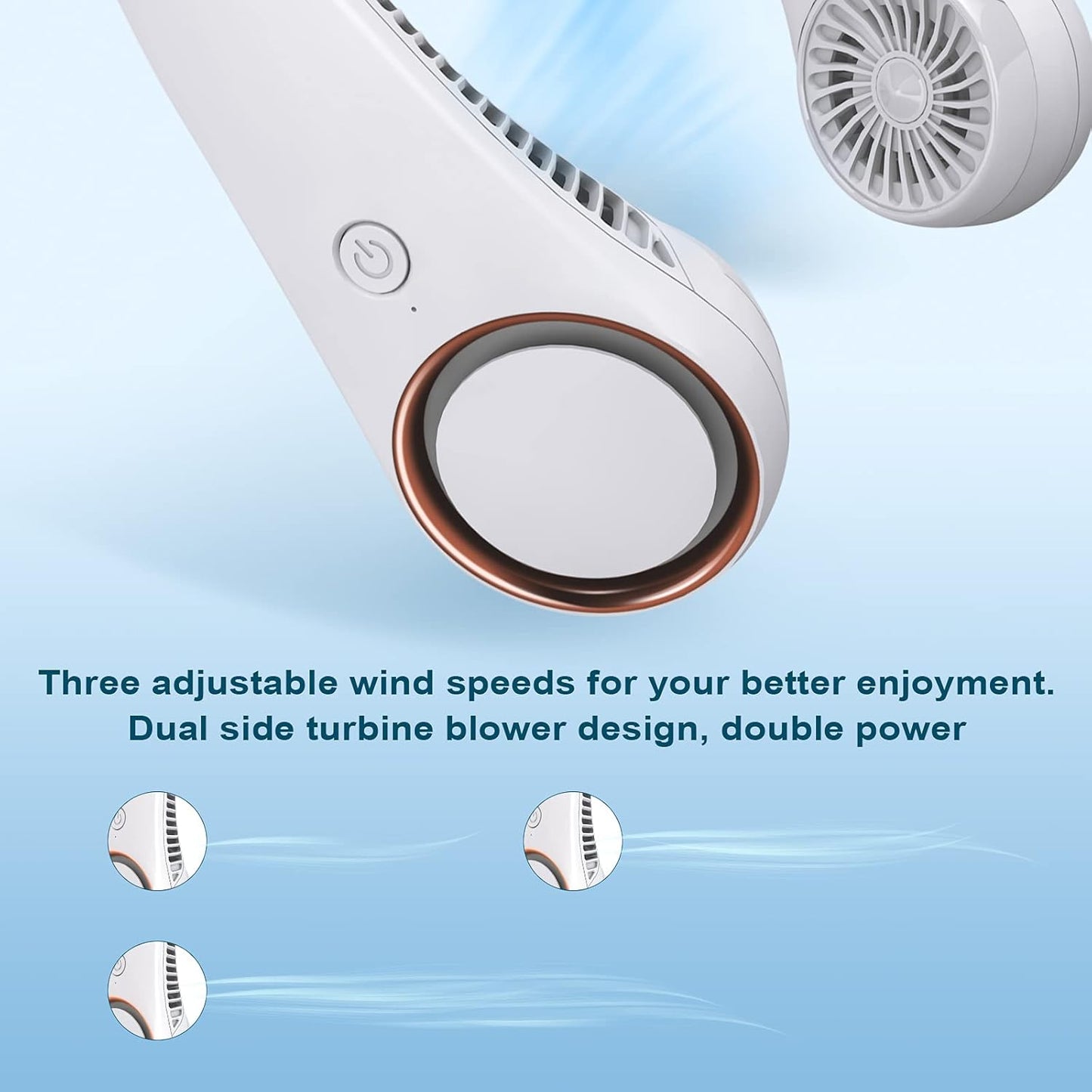 CIVPOWER Neck Fan: Portable Personal Neck Cooling Rechargeable Bladeless Fan - Hands Free 3 Speed 4000 mAh Battery USB Operated Wearable Headphone Design - for Men Women Outdoor Indoor (White)