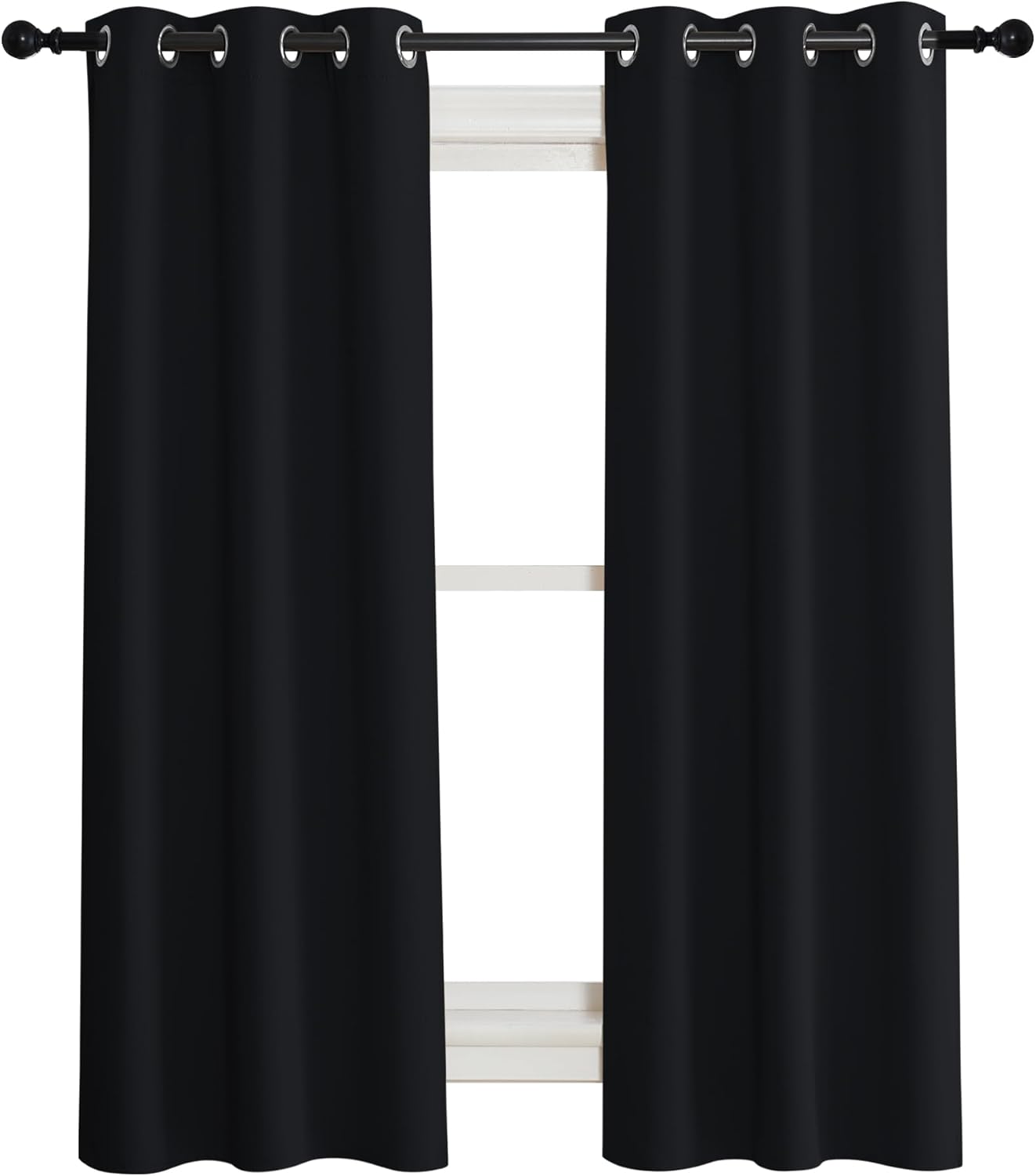 NICETOWN Complete 100% Blackout Curtain Set, Black, 37" W by 40" L, Double Panels, Thermal Insulated & Energy Efficiency Window Draperies with Black Liner, Noise Reducing Short Curtains for Kids Room