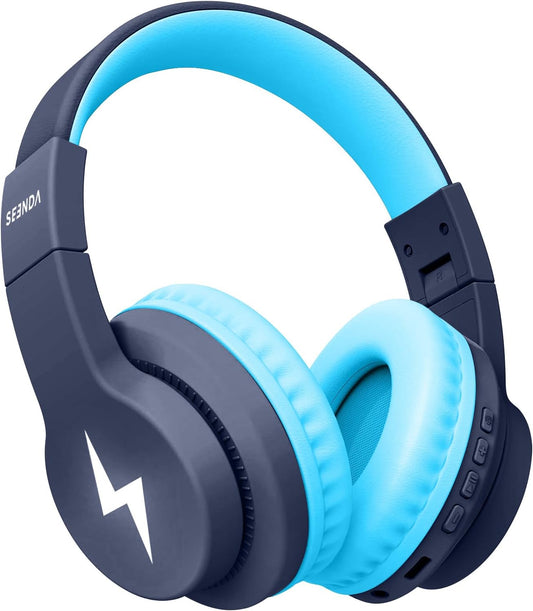 seenda Kids Bluetooth Headphones, Colorful Wireless Over Ear Headset with 85dB/94dB Volume Limited, 45H Playtime, 3 Lighting Modes, Built-in Mic Headphones for Boys Girls iPad Tablet School Dark Blue