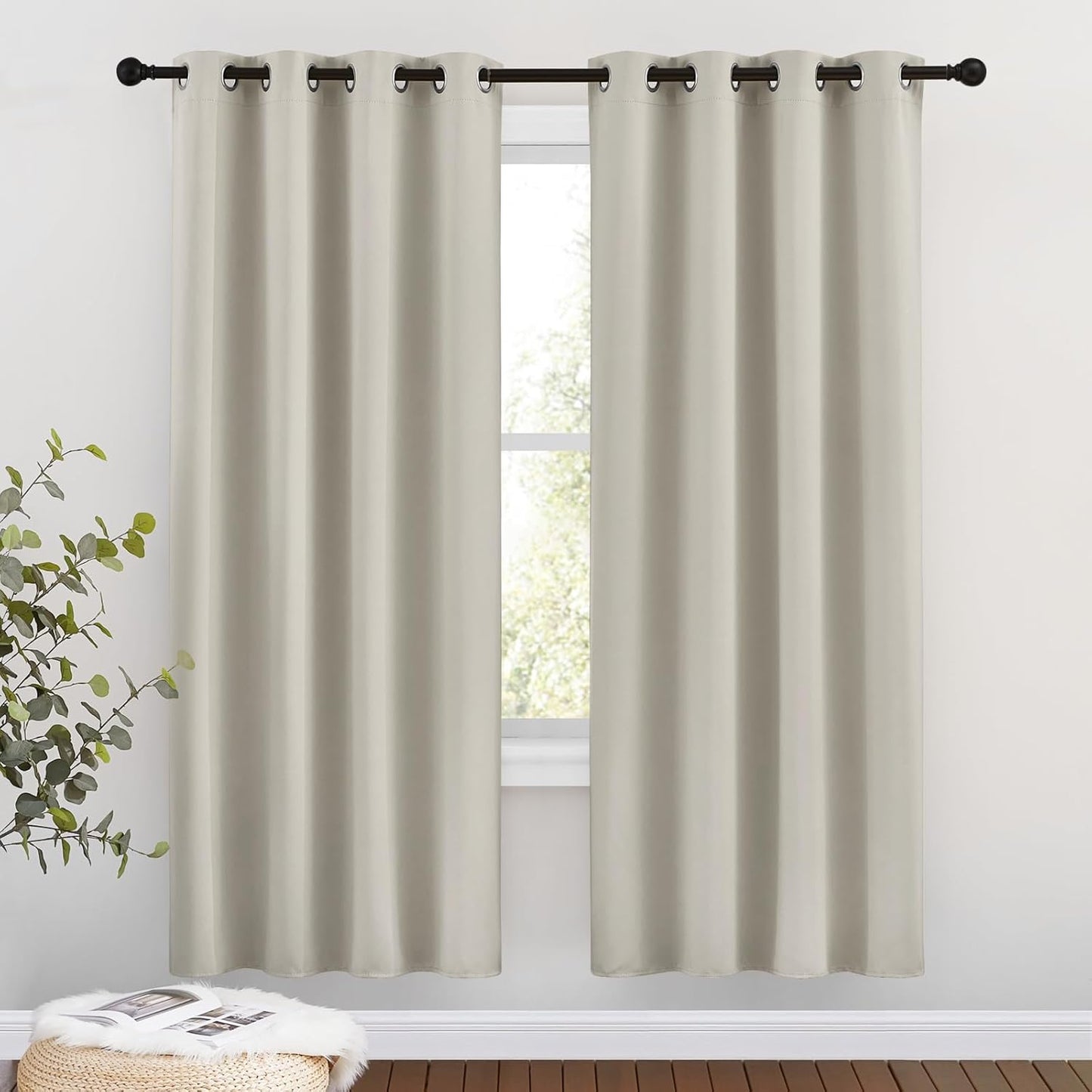 NICETOWN Blackout Natural Window Treatments for Bedroom - Grommet Thermal Curtains Room Darkening Sound & Light Reducing Curtains & Drapes for Living Room (2 Panels W46 x L72)