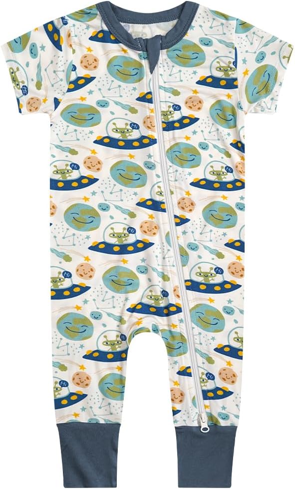 Teach Leanbh Toddler Unisex Baby Bamboo Viscose Pajamas 2 Way Zipper Short Sleeve Footless Romper Jumpsuit Sleep and Play
