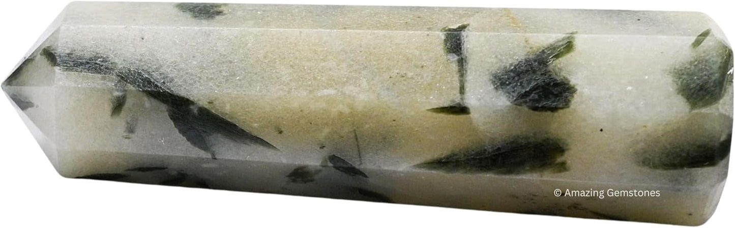 Amazing Gemstone Green Tourmaline in Quartz Crystal Towers - Natural Healing Crystal Point Obelisk for Reiki Healing and Crystal Grid (2 Inch to 3 Inch)