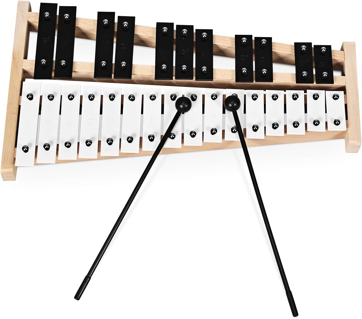 Giantex 27 Note Glockenspiel Xylophone, Percussion Instrument with Wood Base and 27 Metal Keys, Alto Full Size Glockenspiel Xylophone for Adults and Kids- Includes 2 Mallets and Carrying Bag