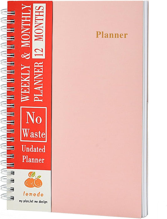 LEMEDE No Waste 12 Months Undated Planner Weekly and Monthly Planner, Weekly To Do List Notepad with Storage Pocket, A5 Undated Planners for Women & Men, Home Office Desk Accessories and Supplies