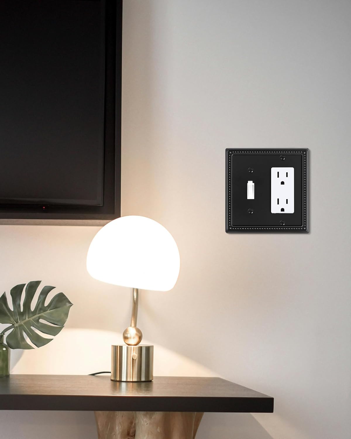 2-Pack Combo Toggle/Decorator Light Switch Cover Plate, Pearls Decorative Electrical Outlet Covers, Metal Wall Switch Plates and Outlet Covers, Black