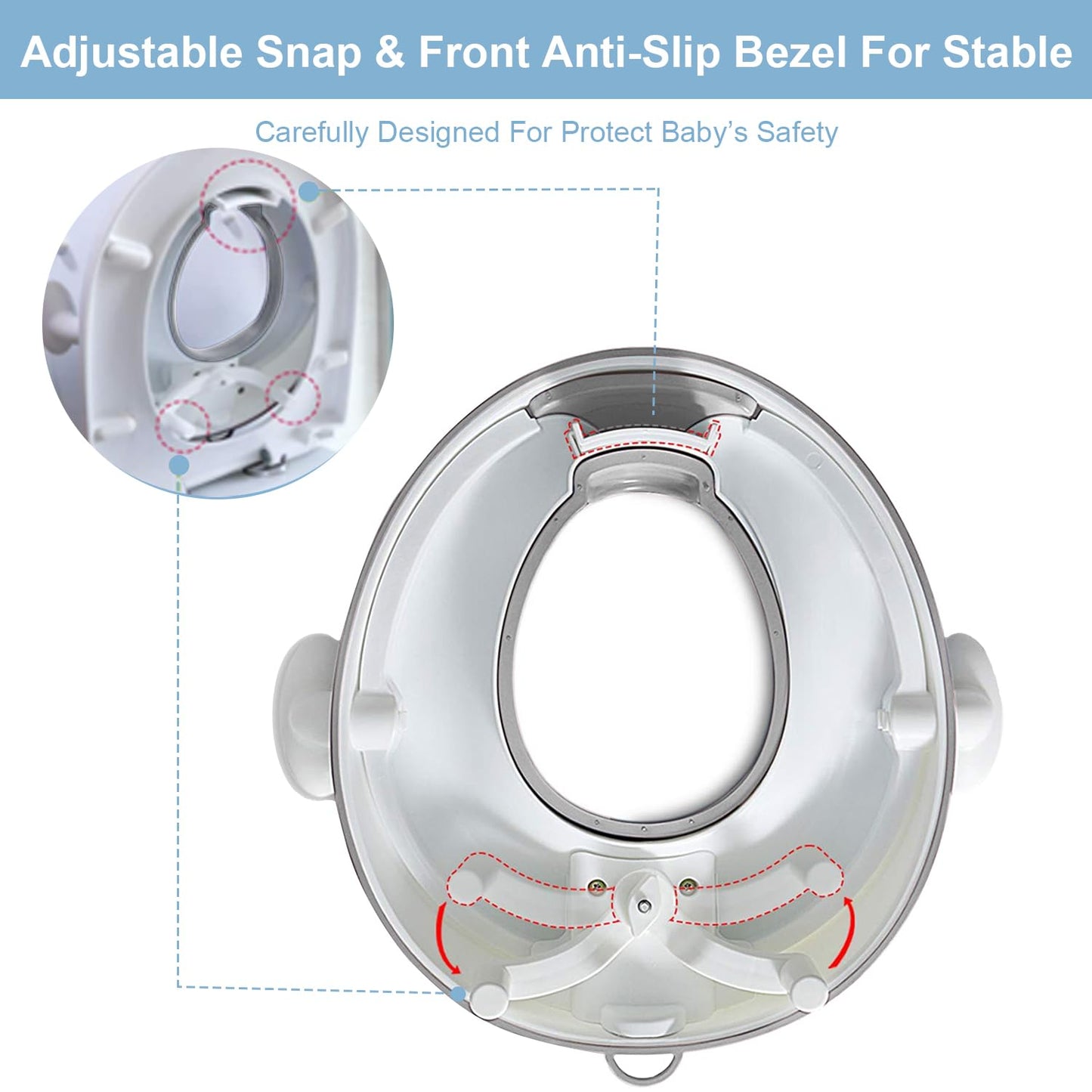 ANGELBLISS Baby Potty Training Toilet Seat with Soft Cushion Handles, Haute Collection, Double Anti-Slip Design and Splash Guard for Boys and Girls (Grey)