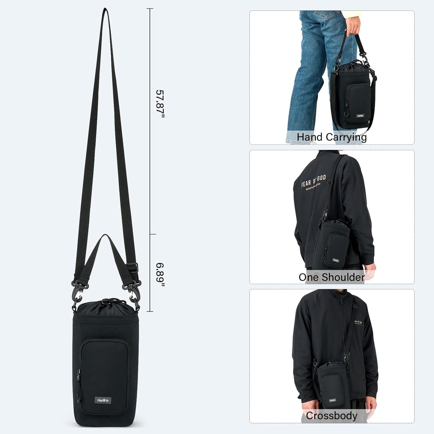 Insulated Water Bottle Carrier Bag with Strap Phone Pocket for 25/32/40/64 oz Tumbler Cup, Water Bottle Holder