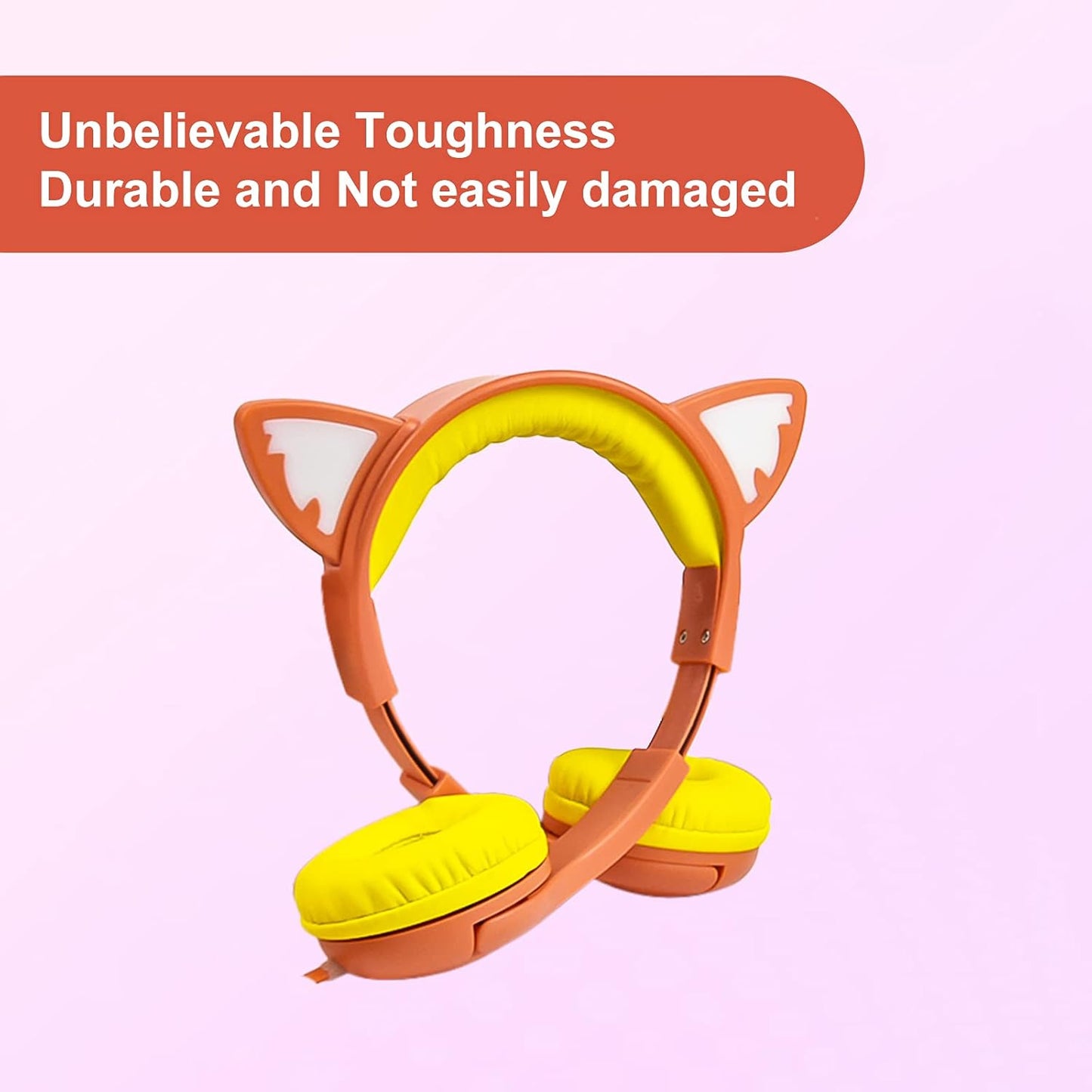 Olyre Kids Headphones Children Girls Boys Teens with LED Light Up and Sharing Port, Adjustable On Ear 3.5mm Jack Compatible School Cellphones Computer MP3/4 Tablets/E-Readers - Orange/Yellow