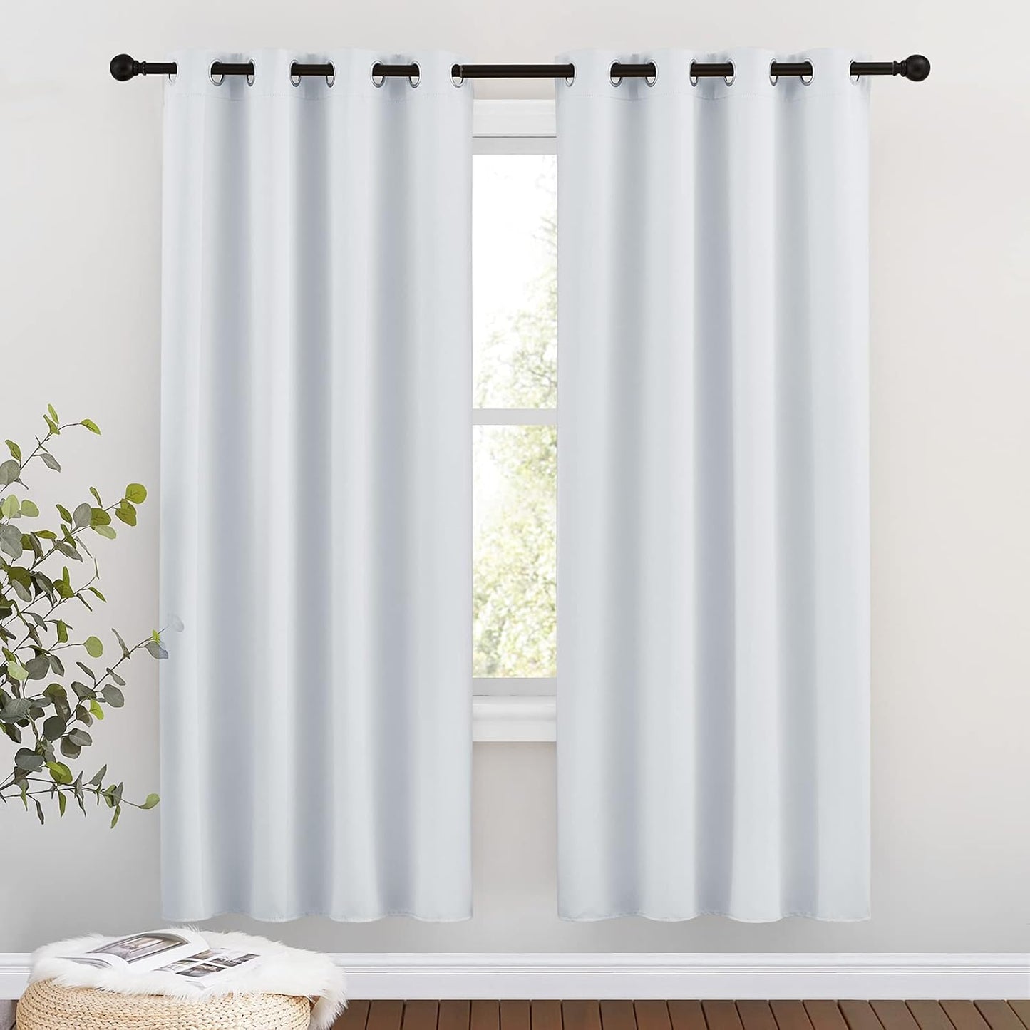 NICETOWN Room Darkening Curtains for Living Room - Easy Care Solid Thermal Insulated Silver Grommet Light Blocking for Bedroom (2 Panels, 46 by 72, Greyish White)