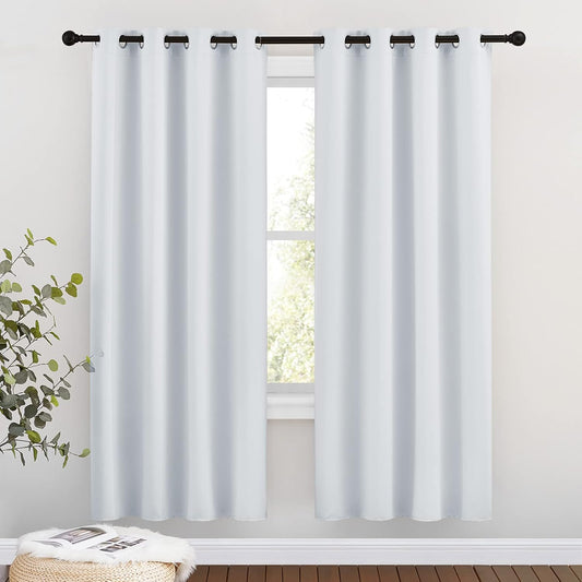 NICETOWN Room Darkening Curtains for Living Room - Easy Care Solid Thermal Insulated Silver Grommet Light Blocking for Bedroom (2 Panels, 46 by 72, Greyish White)