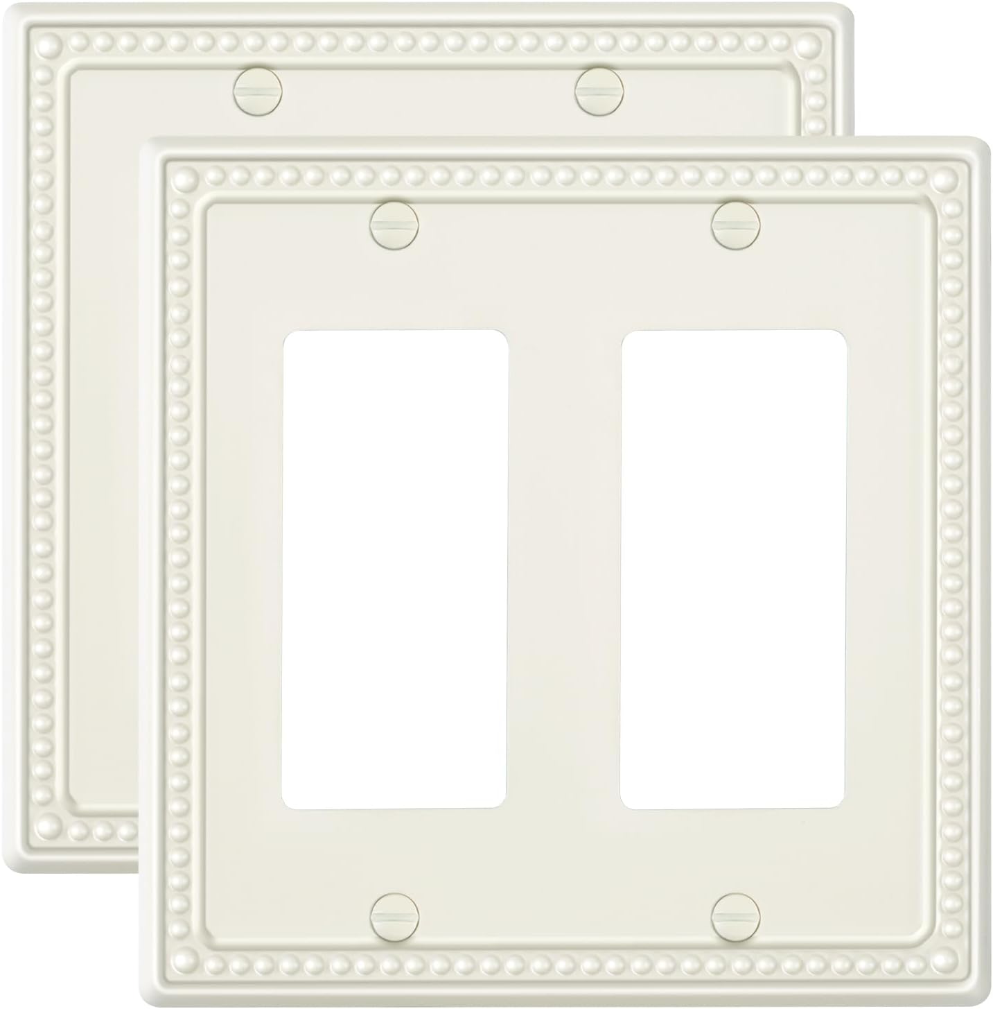 2-Pack Double Decorator Outlet Cover Plate, Light Almond Pearls Decorative Switch Plates Covers, Metal Wall Plates for Electrical Outlets, Receptacle, GFCI Outlet, Dimmer Switch