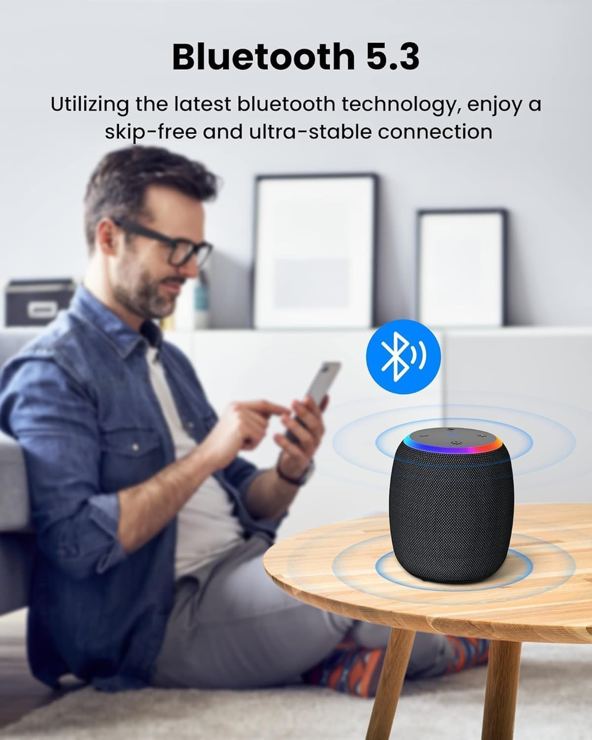 Bluetooth Speaker, Portable Wireless Bluetooth 5.3, 15W Clear Bass, IPX6 Waterproof, LED Lights, AUX/TF/USB, Dual TWS Pairing, 12H Playtime, Small Speakers for Home Outdoor Beach, Ideal Gift