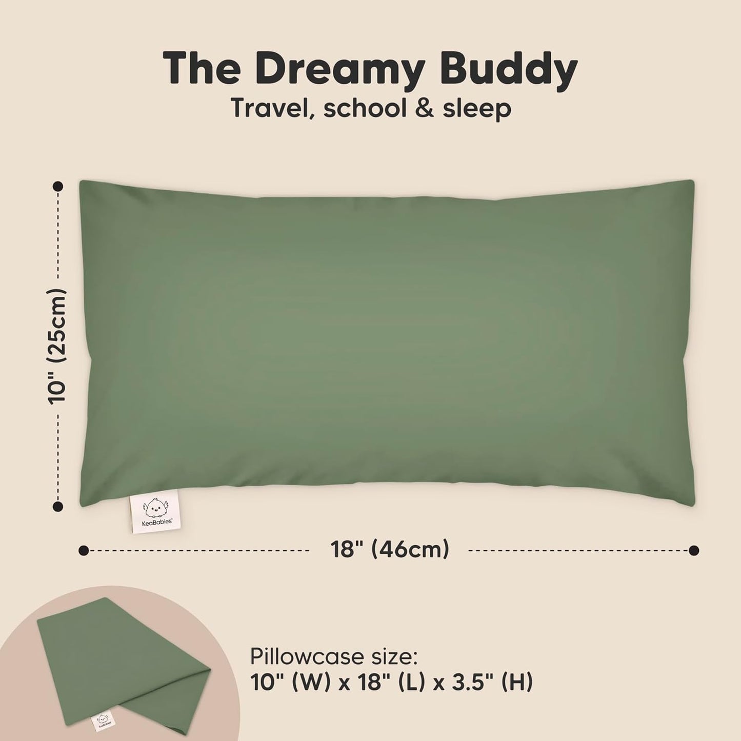 Toddler Pillow with Pillowcase - 10x18 My Little Dreamy Kids Travel Bed Pillows for Sleeping, Organic Cotton Small Pillowcase, Soft & Breathable, Machine Washable,Toddlers 2-5 years old (Jungle Green)