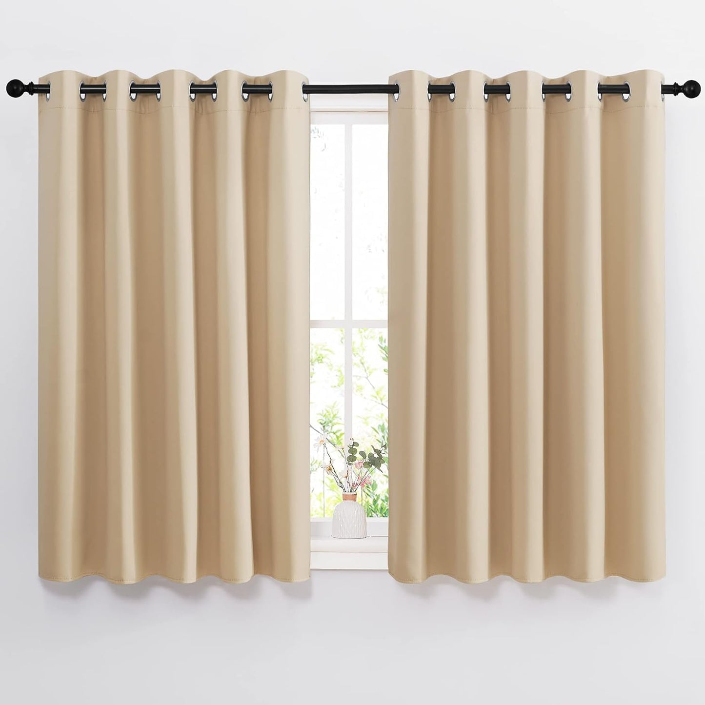 NICETOWN Bedroom Blackout Curtains and Drapes - Window Treatment Thermal Insulated Solid Grommet Blackout Draperies for Bedroom (Biscotti Beige, Set of 2, 66 by 54 Inch)