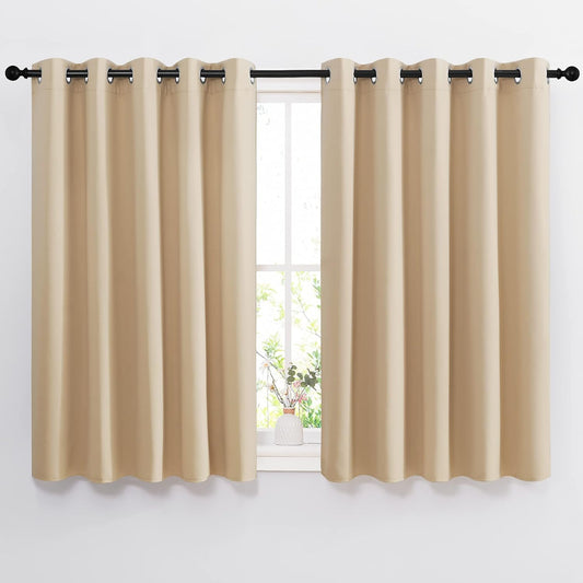 NICETOWN Bedroom Blackout Curtains and Drapes - Window Treatment Thermal Insulated Solid Grommet Blackout Draperies for Bedroom (Biscotti Beige, Set of 2, 66 by 54 Inch)