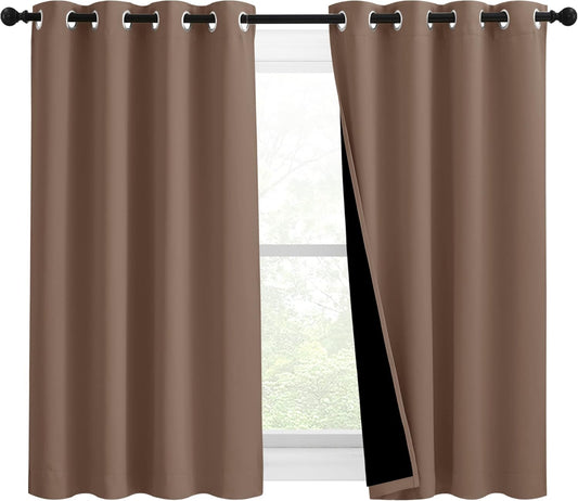 NICETOWN Bedroom Full Blackout Curtain Panels, Super Thick Insulated Window Covers, Keeping Out Cold Air and Heat 100% Blackout Blinds with Black Liner (Cappuccino, Set of 2, 46 by 54-inch)