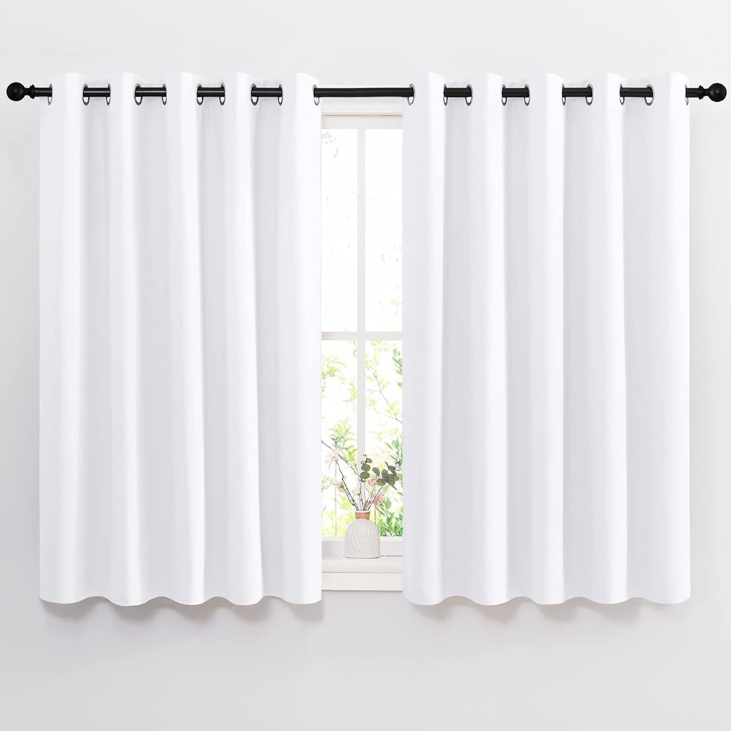 NICETOWN White Room Darkening Curtain Panels - Tripe Weave Thermal Insulated Grommet Room Darkening Window Draperies and Curtains for Bedroom (Set of 2, 66 x 54 inches in White)