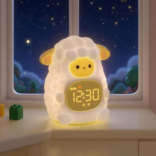 TCJJ Kids Sleep Training Alarm Clock with Night Light - OK to Wake Clock & Sound Machine, Rechargeable Silicone Animal Lamp for Boys Girls Bedroom