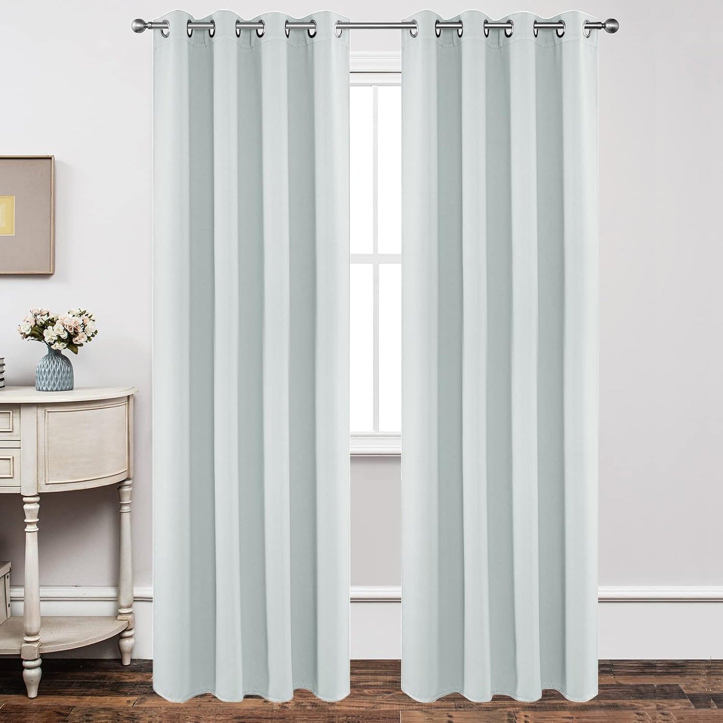 Joydeco White Curtains 90 Inches Long 2 Panels Set, Thermal Insulated Long Curtains& Drapes 2 Burg, Room Darkening Grommet Drapes for Living Room Bedroom Window (W52 x L90 Inch, Greyish White)