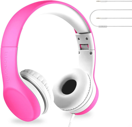LilGadgets Connect+ Girls Headphones for School Wired with Microphone, Volume Limiting for Safe Listening, Adjustable Headband, Cushioned Earpads for Comfort, Kids Headphones for School, Pink