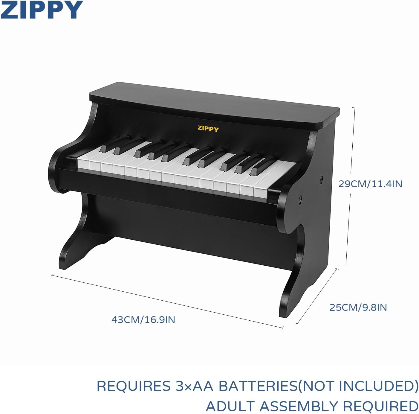 ZIPPY Kids Piano Keyboard, 25 Keys Digital Piano for Kids, Mini Music Educational Instrument Toy, Wood Toy for Toddlers Girls Boys (Black)
