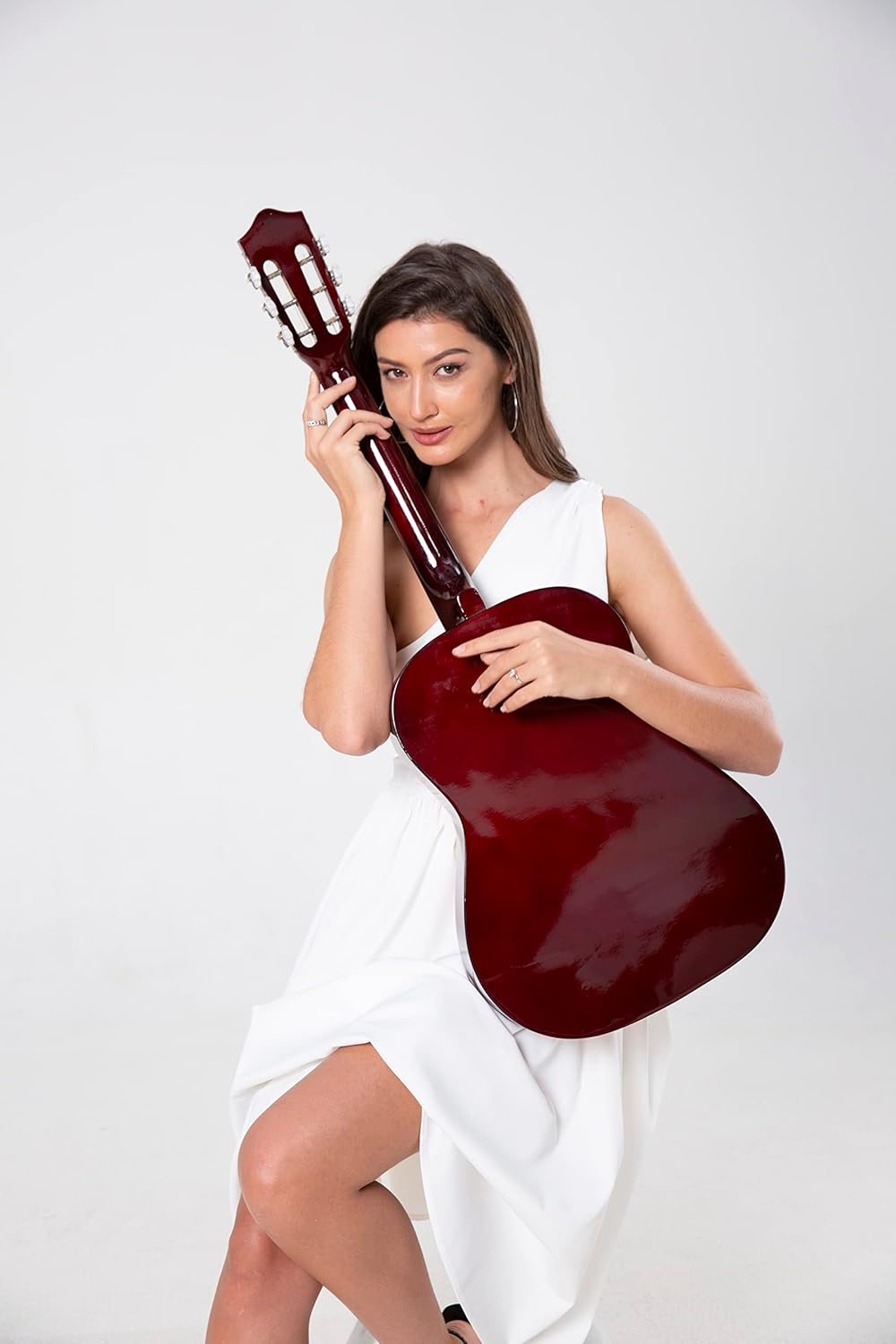 38in Beginner Acoustic Travel Guitar Basic Starter Kit Tuner Capo Strings Winders Strap Picks Pickguard with Gig Bag Starter Practice Guitar For Kids Teens Students Adults