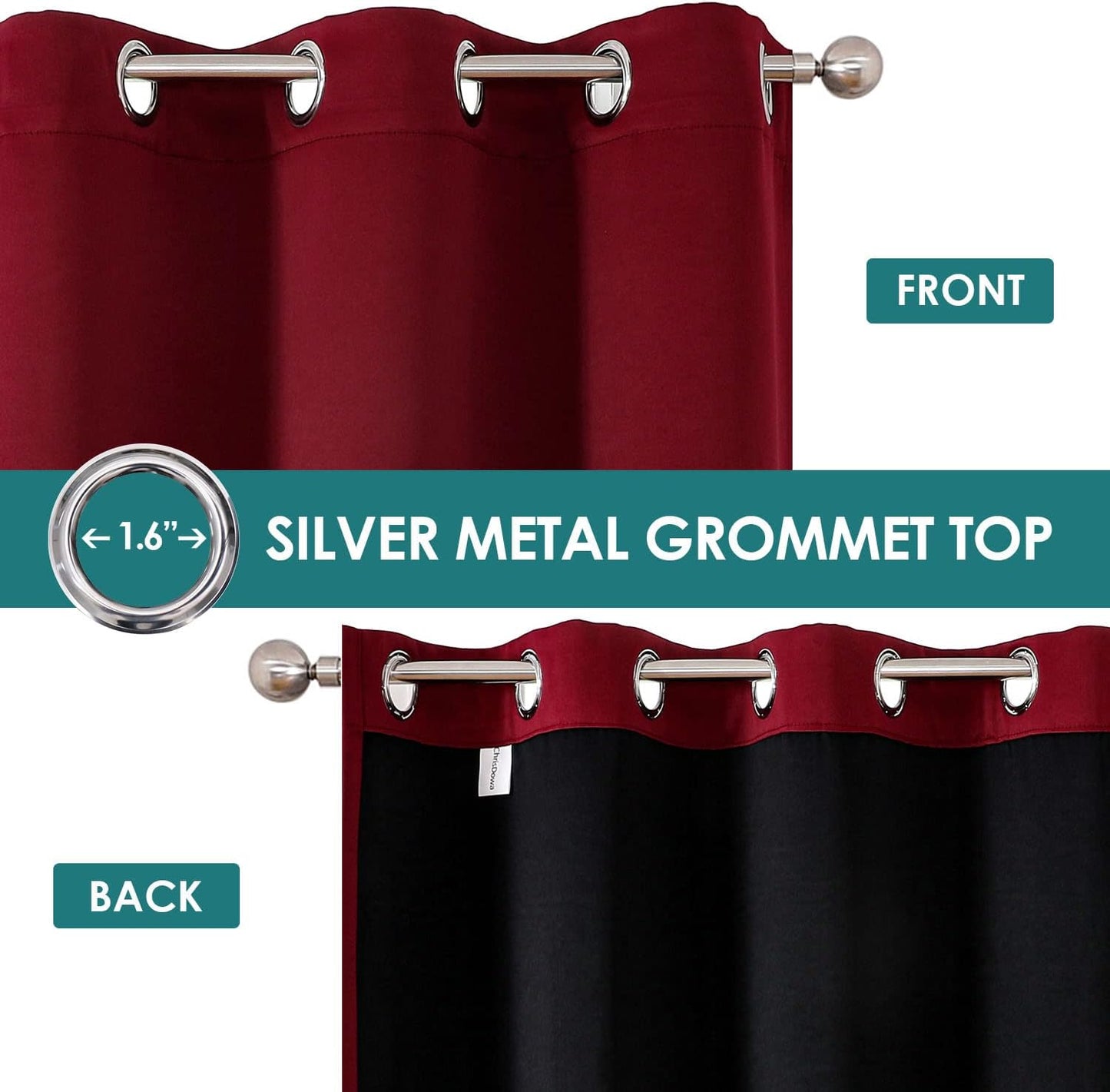 ChrisDowa 100% Blackout Curtains 120 inch Long for Bedroom with Black Liner, 2 Thick Layers Total Blackout Thermal Insulated Grommet Long Window Curtains 2 Panels Set (Burgundy, 52 x 120 Inch)