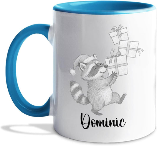 Customized Name Raccoon Coffee Mug Gift For Raccoons Lover Birthday Christmas, Personalized Raccoons Accent Coffee Cup, Raccoon Teacup Gift For Grandson Granddaughter Kids, Animal White Mug 11 15Oz