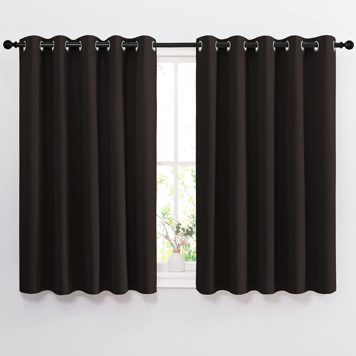 NICETOWN Blackout Curtains Panels for Window - Triple Weave Energy Saving Thermal Insulated Solid Grommet Blackout Drapes for Kitchen (1 Pair, 66 inches by 54 Inch, Toffee Brown)