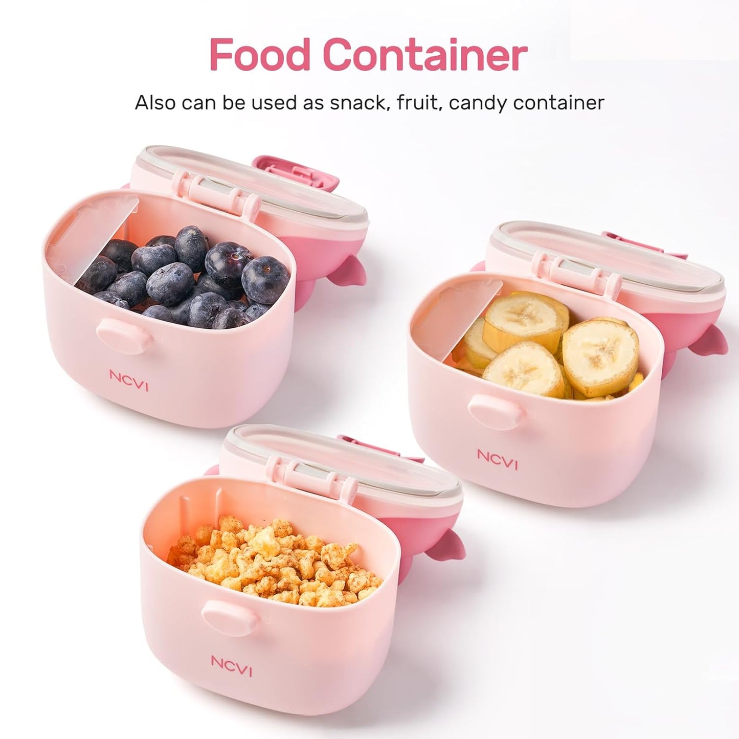 NCVI Baby Formula Dispenser On The Go, Formula Container To Go, Formula Holder for Travel, Outdoor Picnic with Baby Infant, Portable Container for Milk Powder, Snacks, Candy, Fruits (Pink)