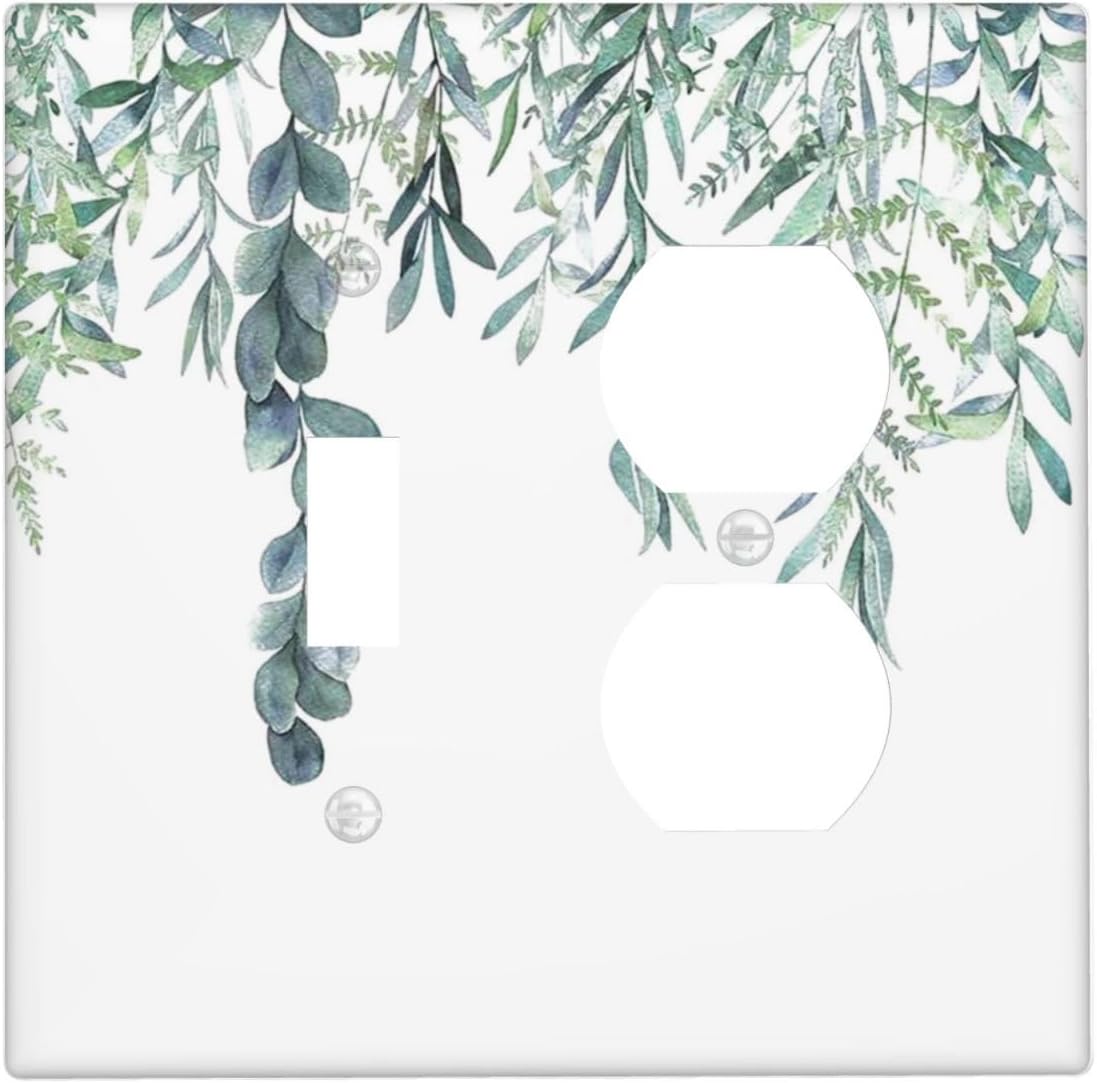Eucalyptus Leaves Greenery Vine Flowers Simplicity Wallplates 1 Toggle 1 Duplex Switch Plate Electrical GFCI Faceplate Decorative Light Switch Covers for Bed Room Living Room Decor
