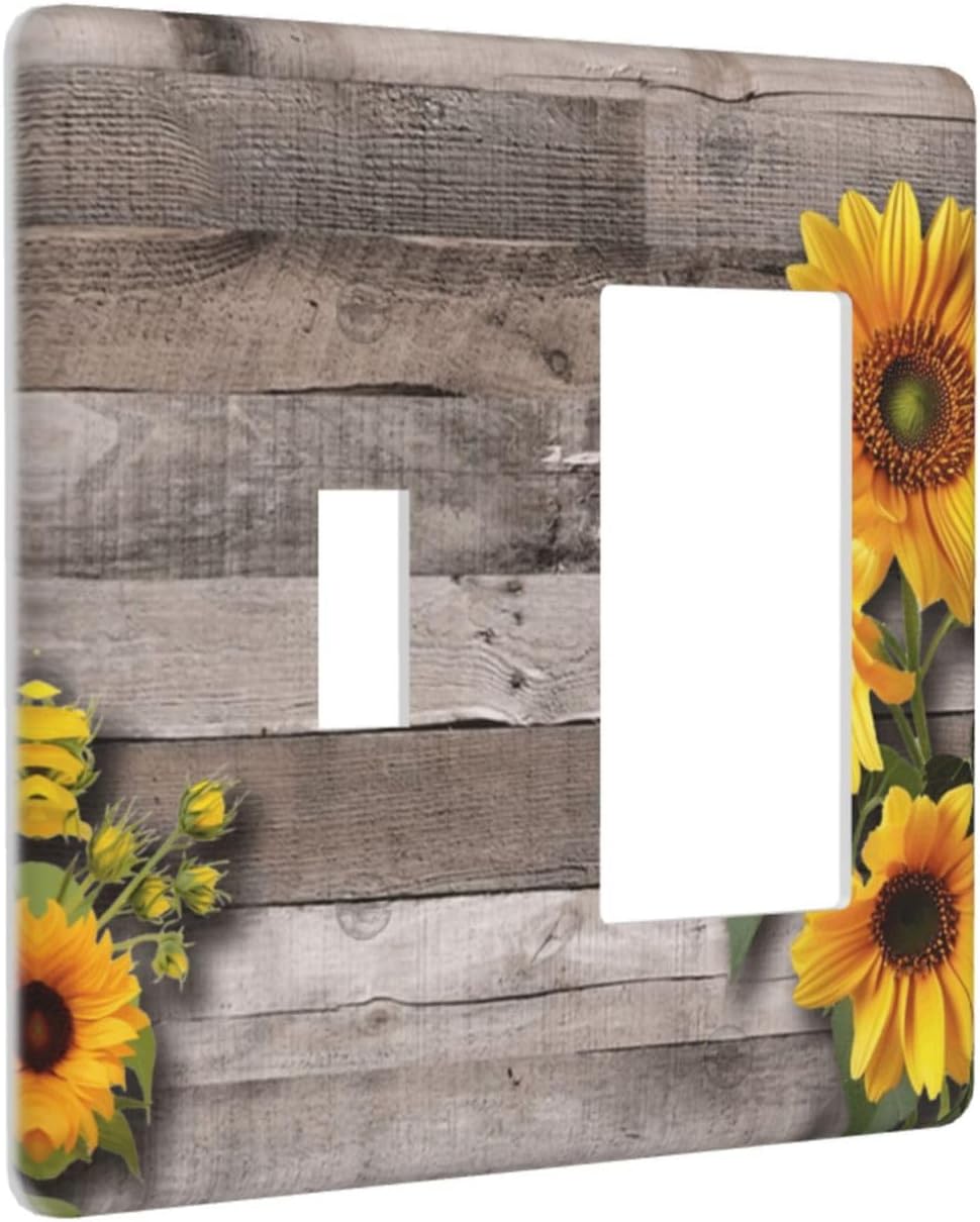 Sunflower Rustic Brown Gray Wood Outlet Covers 1 Toggle 1 Rocker Combination Decorative Wall Plate Electrical Switch Plates Light Switch Cover Plate for Farmhouse Home Decor