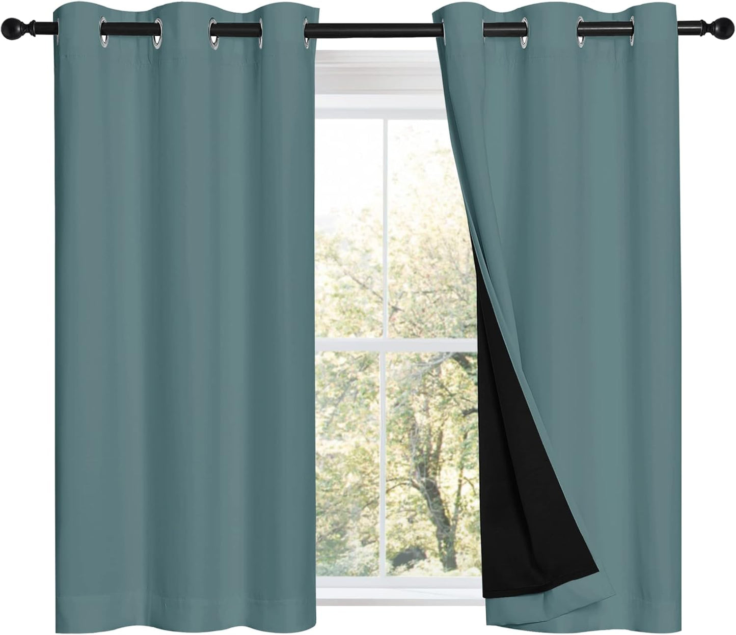 NICETOWN Greyish Blue 100% Blackout Curtains 45 inches Long, 2 Thick Layers Completely Blackout Window Treatment Thermal Insulated Lined Drapes for Small Window (1 Pair, 42 inches Width Each Panel)