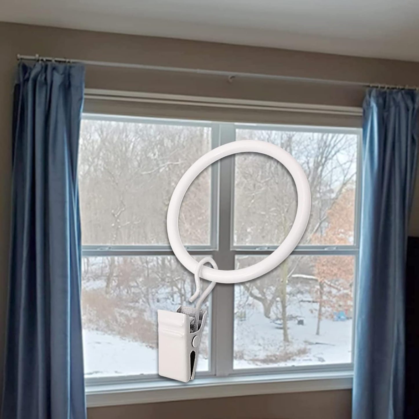 100 Pack White Curtain Rings with Clips, Curtain Hooks Hangers Clip Rings for Hanging Drapes Bows Hat, Drapery Rings 1.5 in I D, Fits up to 1.2 in Diameter Curtain Rod.