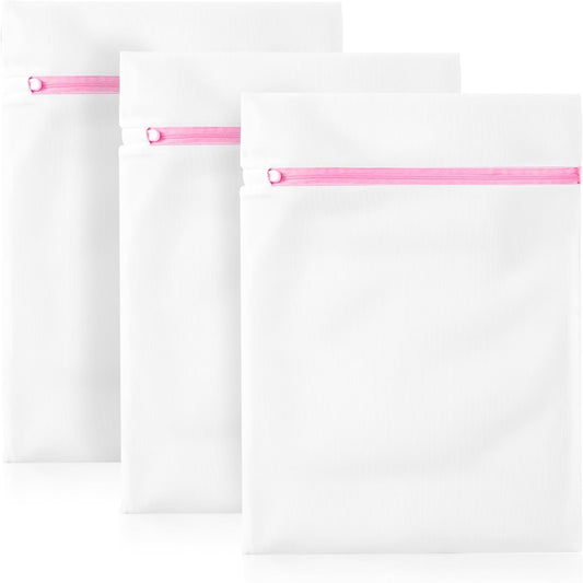3Pcs Mesh Laundry Bags for Delicates, 16 x 12 Inch Durable Wash Bags with Zipper, Reusable Laundry Bags for Lingerie, Underwear, Socks, and Small Garments