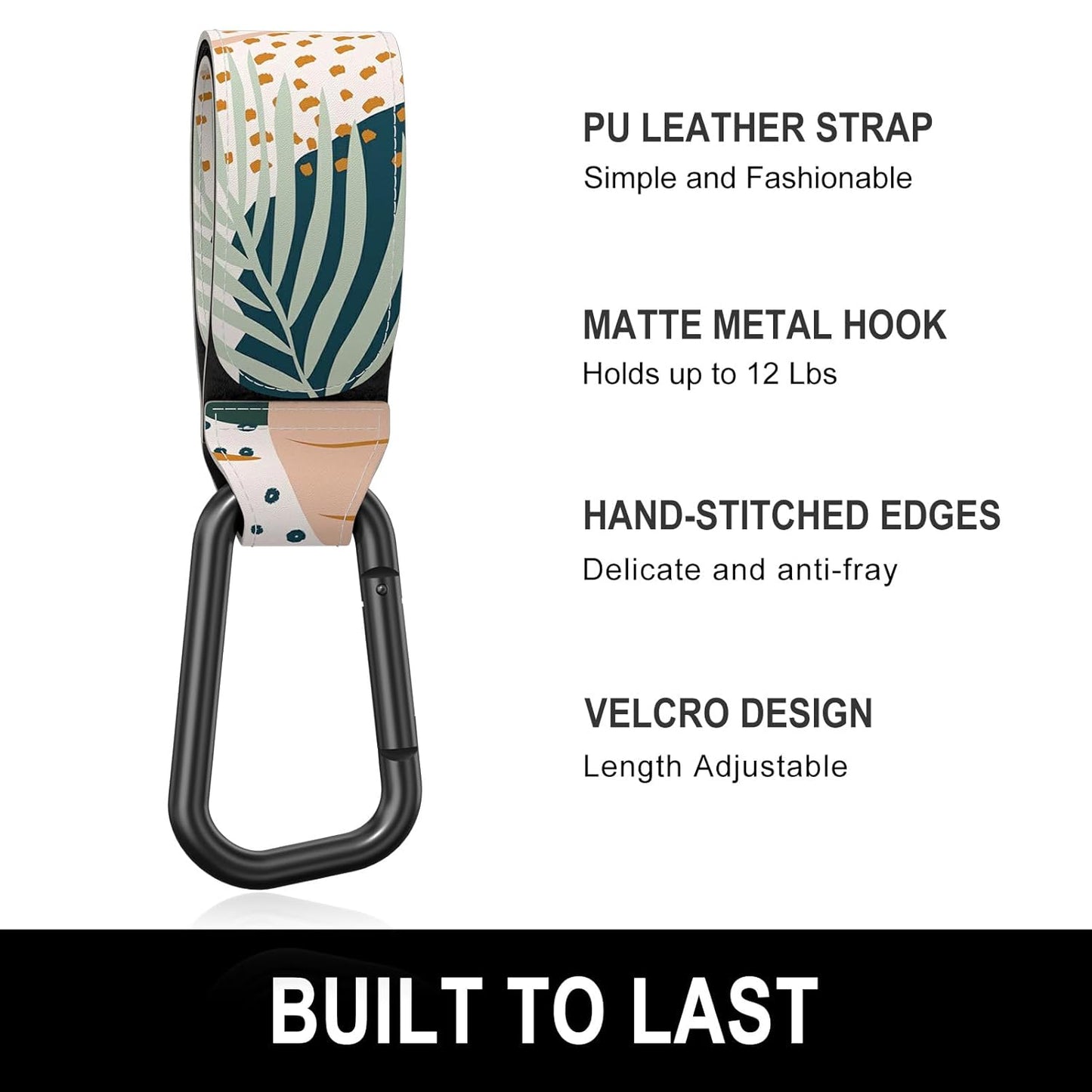 Baby Stroller Hooks for Hanging Bags, Universal Stroller Clips Accessories, Mommy Hook for Diaper Bag, Shopping Cart, Purse, Backpack - 2 Pack, Abstract Leaf