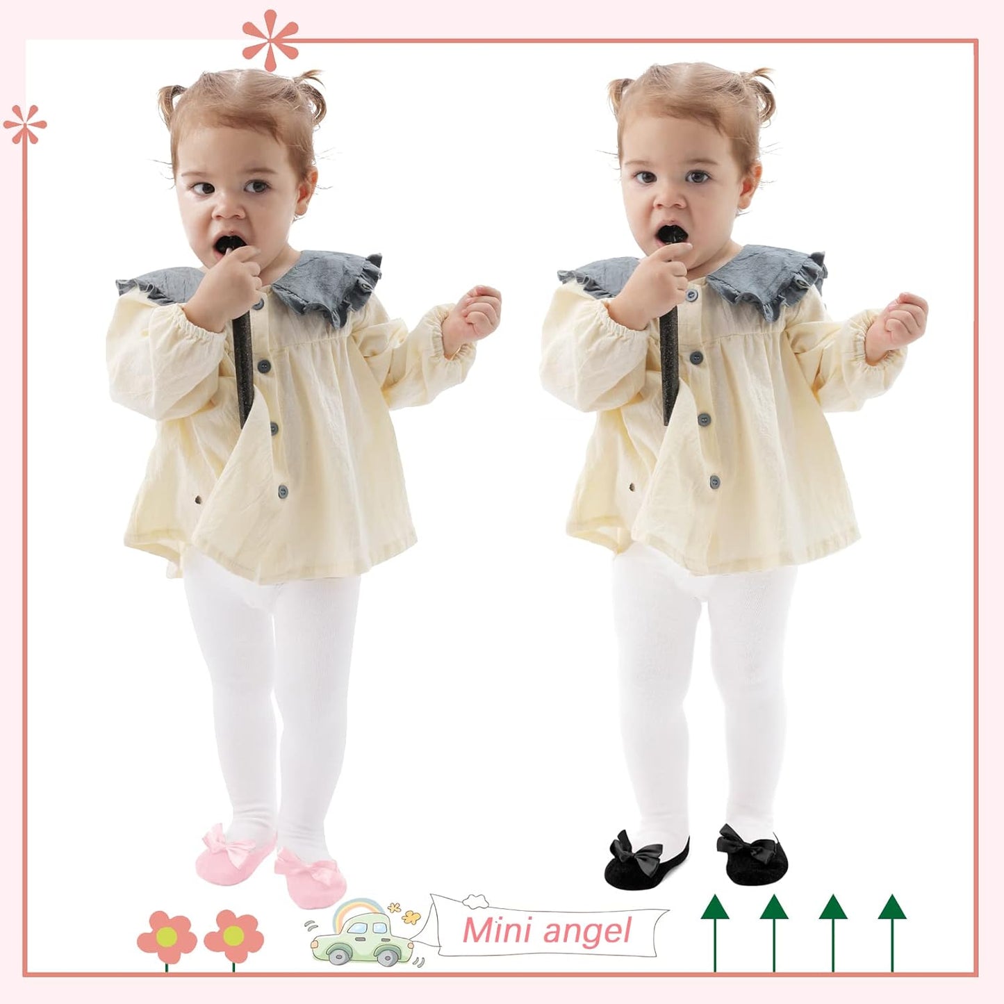 Mini angel Baby Tights Non Slip Baby Girl Tights Plain/Shoe-Look Leggings Seamless Pantyhose Warm Cotton Leggings Non-Skid