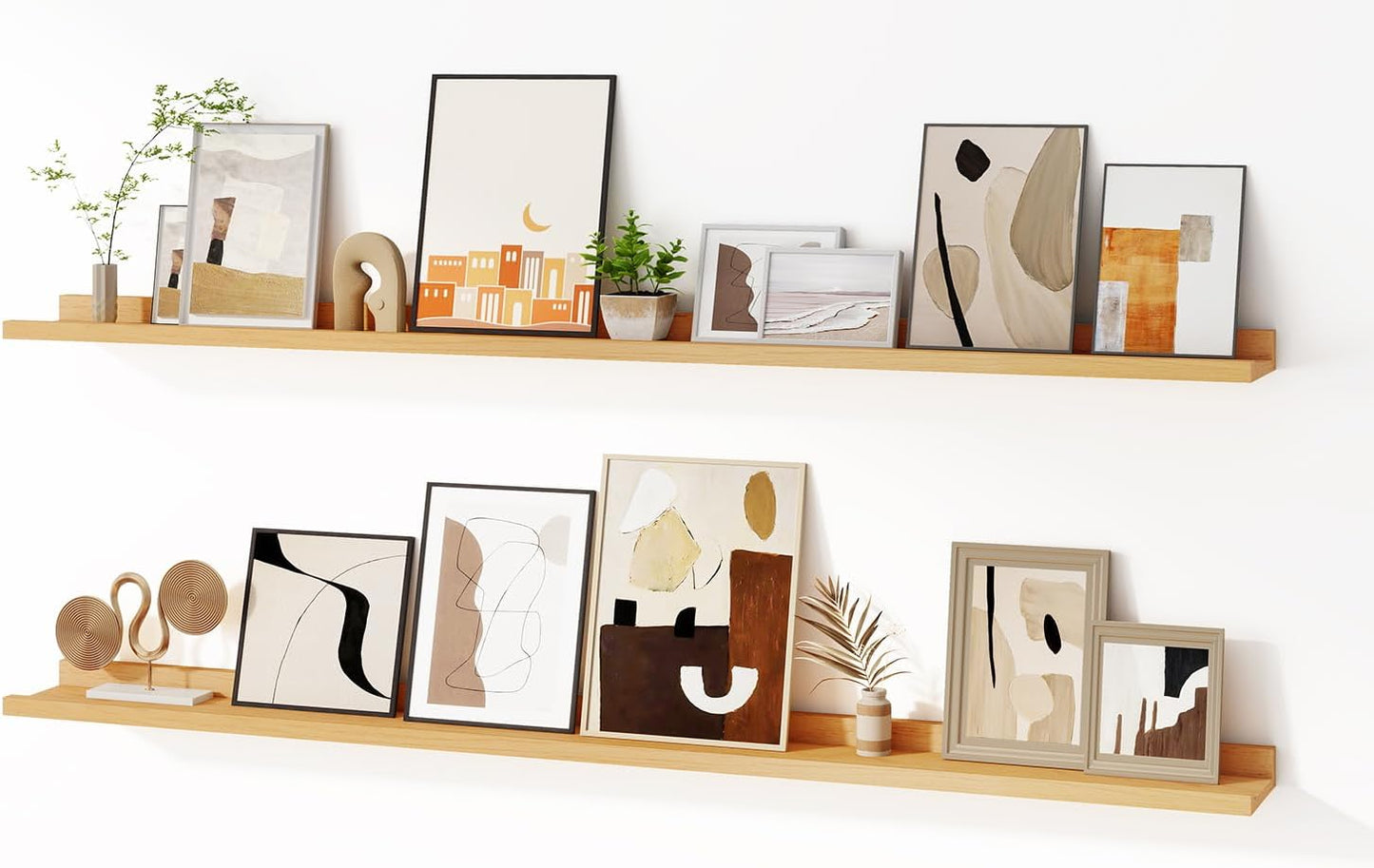 Floating Picture Ledge Shelves for Wall Set of 2, 55 Inches Picture Shelf with Ledge, Nursery Book Shelf for Toys Storage Kids Bookshelf Wall Mounted Living Room Bedroom Decor Frames, Oak