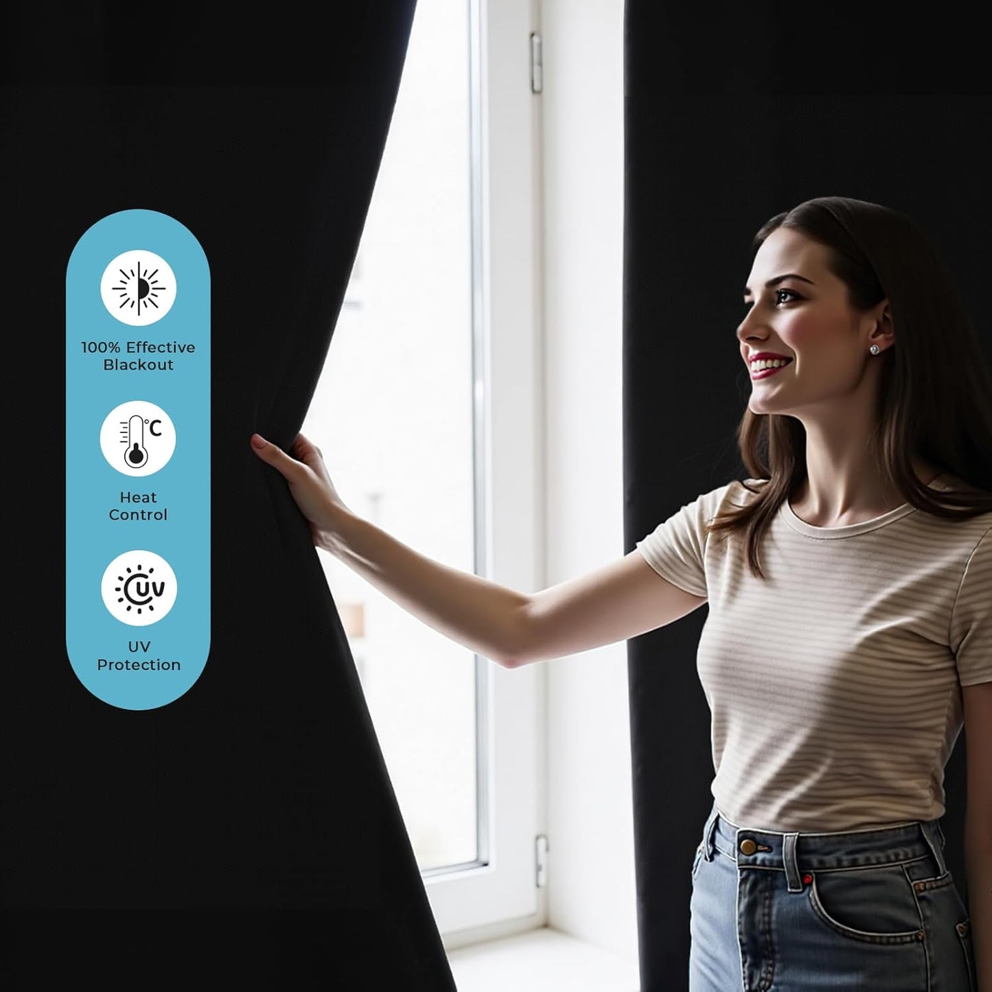 Temporary Blackout Curtains 40" x 57", 100% Blackout Shades for Window, Portable Black Out Blinds with Hook & Loop Stickers, No Drill, UV Protect Black Out Window Shades for Baby Travelers Bedroom