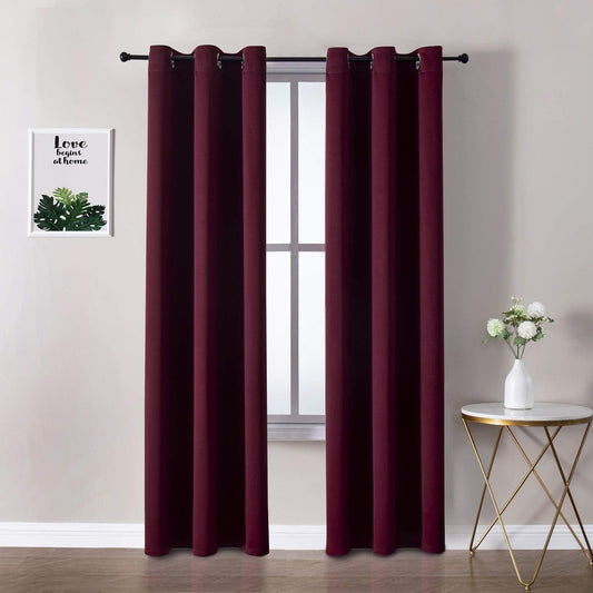 ChrisDowa Grommet Blackout Curtains for Bedroom and Living Room - 2 Panels Set Thermal Insulated Room Darkening Curtains (Burgundy Red, 42W x 84L)