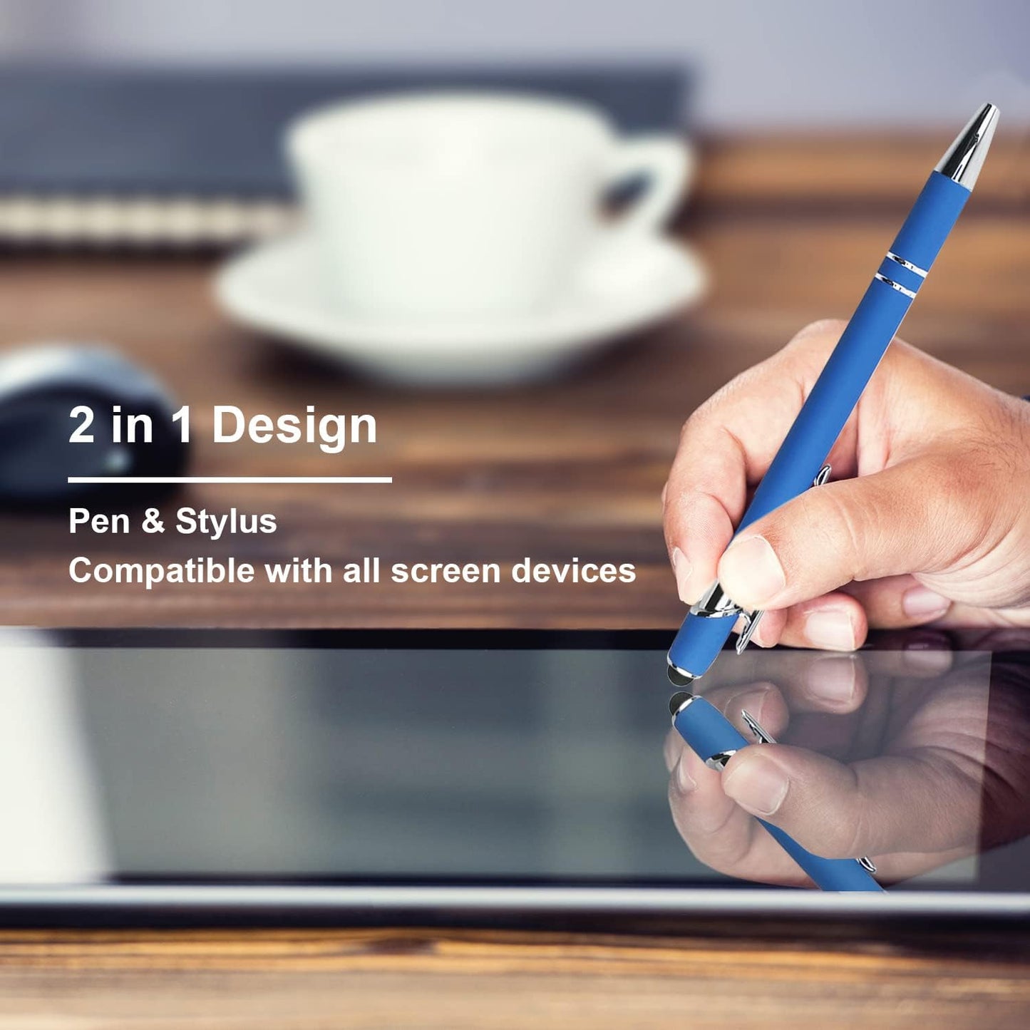 Ballpoint Pen with Stylus Tip, Soft Touch Click Metal Pen, 1.0mm Medium Point, Black Ink, 12 Count(6 Colors)