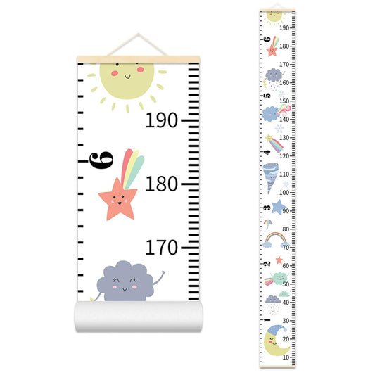 Baby Height Growth Chart, Canvas Ruler Home Nursery Wall Decor for Kids, Education Weather Icons Growth Tracker for Children Height Record, Boys & Girls Playroom Decoration