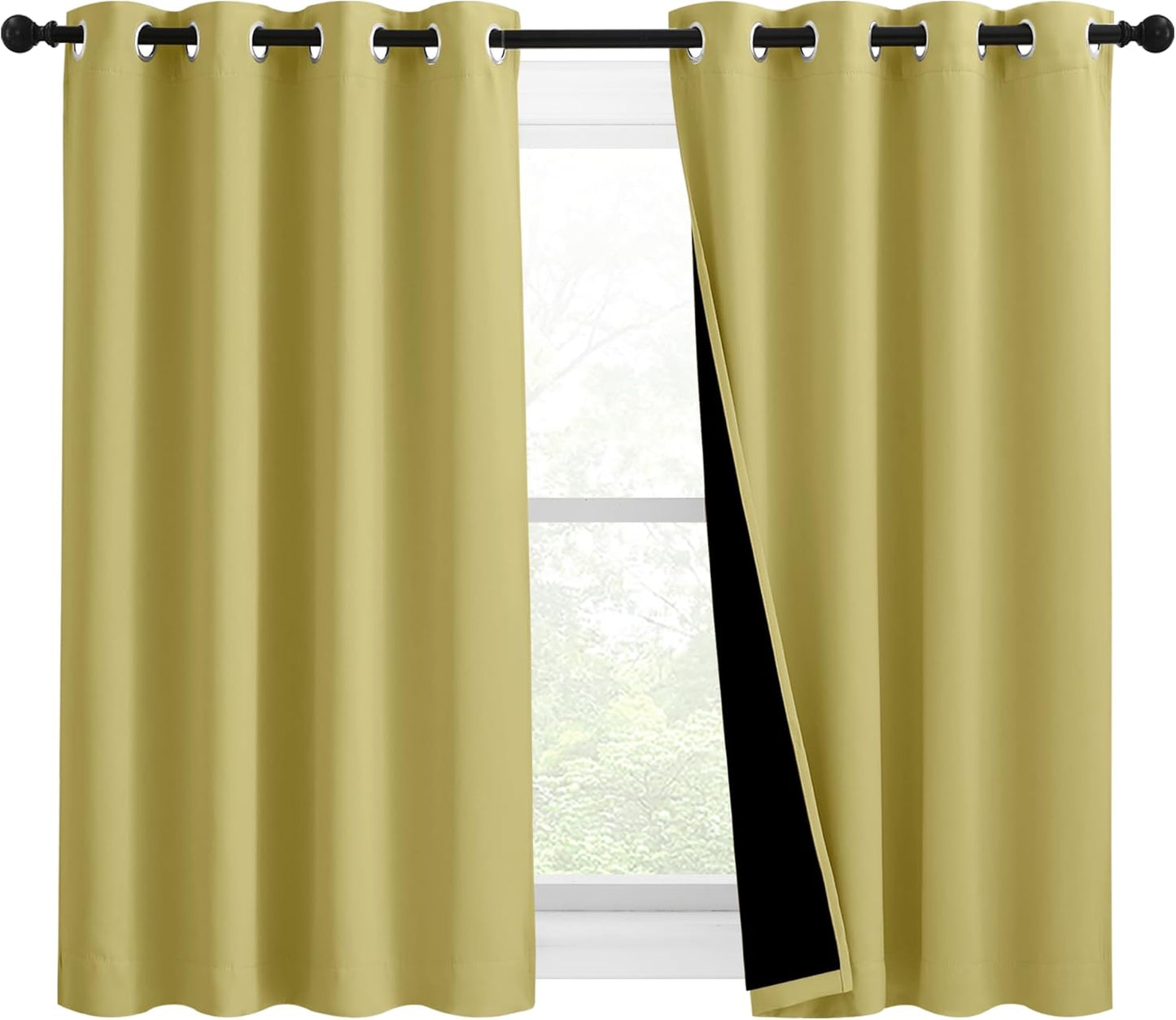 NICETOWN 100% Blackout Curtains with Black Liners, Solid Thermal Insulated Full Blackout 2-Layer Lined Drapes, Energy Efficiency Window Draperies for Bedroom (2 Panels, 46" W by 54" L, Paler Yellow)