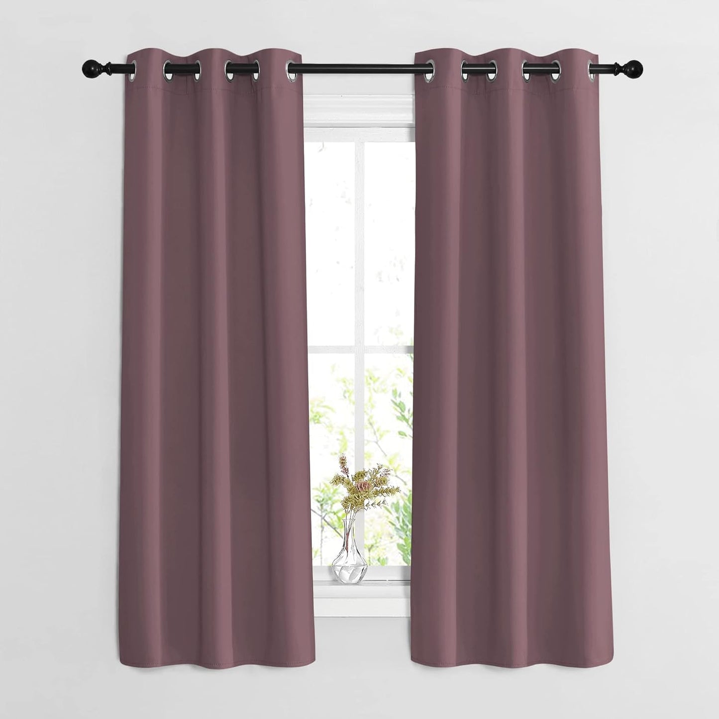 NICETOWN Dry Rose Bedroom Curtains 63 inch Length 2 Panels Set - Solid Thermal Insulated Grommet Light Blocking Blackout Curtains & Drapes Sound Dampening for Living Room, W37 x L63