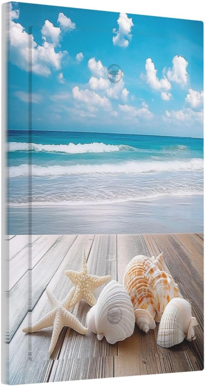 Light Switch Cover Plate Beach Waves Brown Wood Starfish Shells 1 Gang No Device Blank Electrical Wall Plates Faceplate Decorative Switch Plate For Bathroom Living Room Decor
