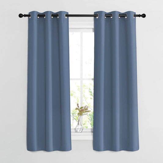 NICETOWN Bedroom Blackout Curtains and Drapes 54 inch Long - Window Treatment Thermal Insulated Solid Grommet Light Blocking for Night Shift (Stone Blue, W37 x L54, 2 Panels)